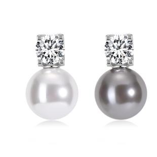 戴妃珍珠耳钉女2026年新款高级感绝美锆石施家真多麻灰色纯银耳饰