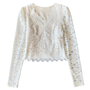 加绒加厚低领蕾丝打底衫女秋冬季洋气内搭雪尼尔V领磨毛长袖上衣