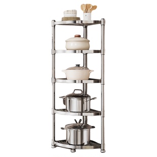 新款304不锈钢厨房转角置物架多功能墙角落地多层浴室三角收纳架