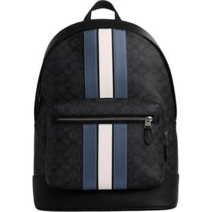 COACH/蔻驰奥莱男士老花VARSITY条纹图案WEST双肩包