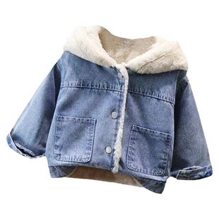 女童牛仔外套羊羔毛冬装2025新款冬季中大童儿童加绒加厚上衣棉衣