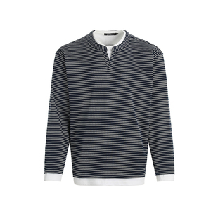 DARKAGE原创美式复古假两件设计感条纹长袖T恤宽松慵懒风宽松上衣