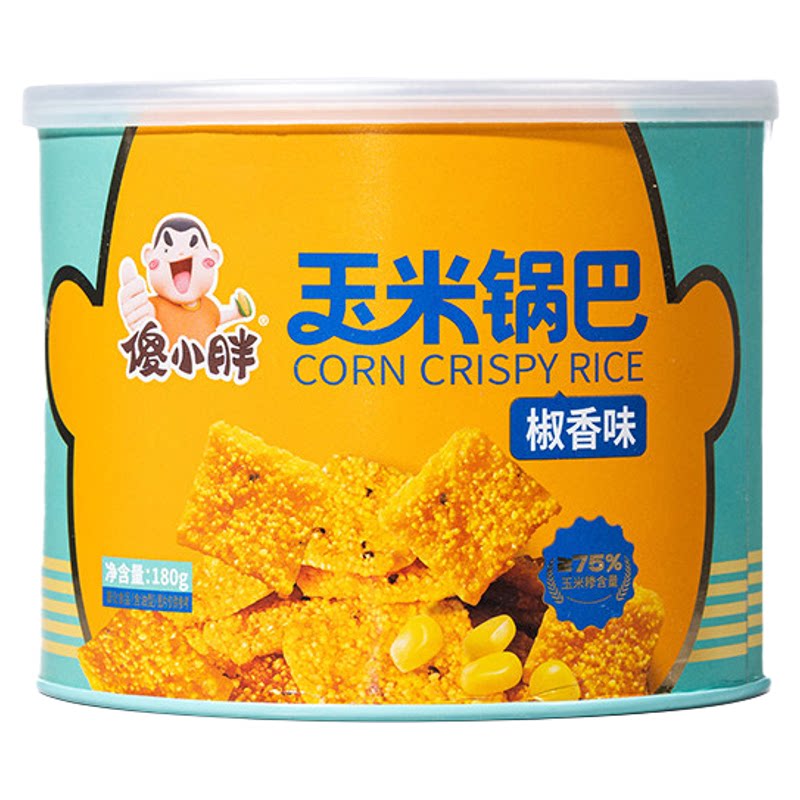 傻小胖玉米锅巴180g罐装休闲磨牙解馋追剧零食椒香麻辣味酥脆锅巴