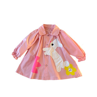 女童秋季新款纯棉娃娃衫长袖衬衣卡通粉色女宝衬衫时尚甜美风