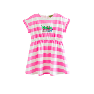 ILOVEJ童装夏季女童条纹连衣裙荷叶边飞袖全棉/JWUOP24