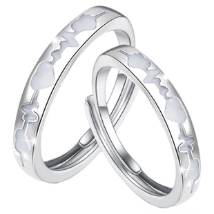 CCO心动信号S925银情侣对戒小众设计心电图夜光戒指送女友礼物