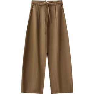 MOP2025夏季新天然亚麻弯刀裤高腰休闲裤女舒适透气