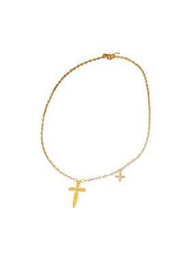 中古vintage锆石十字架吊坠项链轻奢小众锁骨链时尚复古百搭饰品