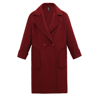 气质高级双面羊绒大衣女中长款秋冬新款宽松大码妈妈西装毛呢外套