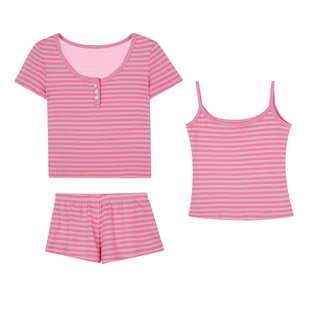 馨帮帮Homedress 辣妹条纹吊带睡衣女夏季修身显瘦短裤家居服套装