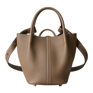 堤喀2026新款牛皮菜篮子包包女通勤高级感轻奢单肩手提真皮水桶包