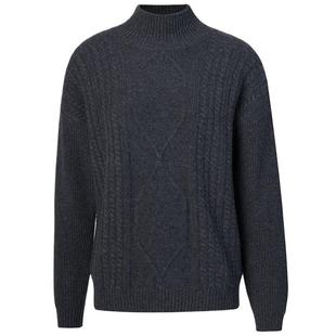 皮皮狗秋冬新款半高领加厚立体菱形格绞花宽松套头女羊绒衫