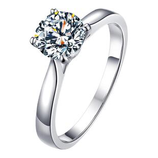 莫桑石戒指四爪钻戒镶嵌s952纯银镀白金简约时尚女戒情侣对戒婚戒