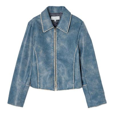 皮衣夹克外套晕染做旧机车风