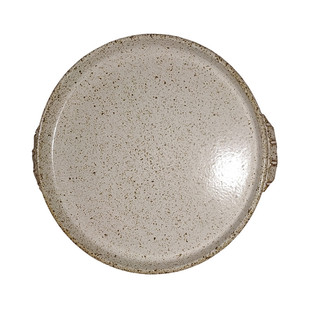 日式圆形餐盘手工粗陶餐具网红复古艺术盘子平底餐盘托盘双耳盘