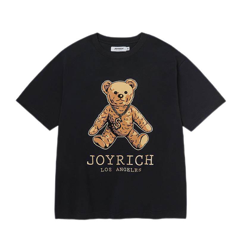 JOYRICH男女同款美式撞色涂鸦复古富乐熊印花宽松短袖t恤上衣