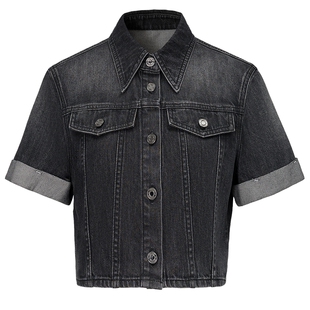 FF仿佛短外套2025夏季新款正肩夹克复古短袖牛仔上衣