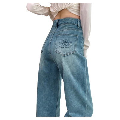 窄版阔腿长裤磨白高腰小个子显瘦