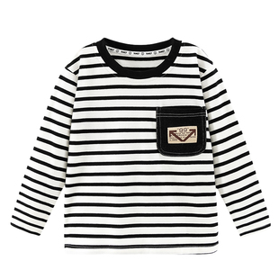唐机豆豆2025秋季新款男童条纹个性百搭T恤长袖棉舒适打底衫上衣