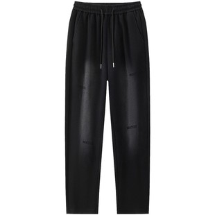 加绒裤子男款秋冬季2025新款渐变色潮流运动宽松直筒男士休闲长裤