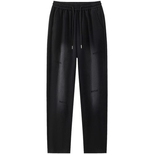 加绒裤子男款秋冬季2025新款渐变色潮流运动宽松直筒男士休闲长裤