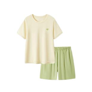 【红豆凉感棉】夏季100%新疆长绒棉男女士短袖居家服带胸垫款睡衣