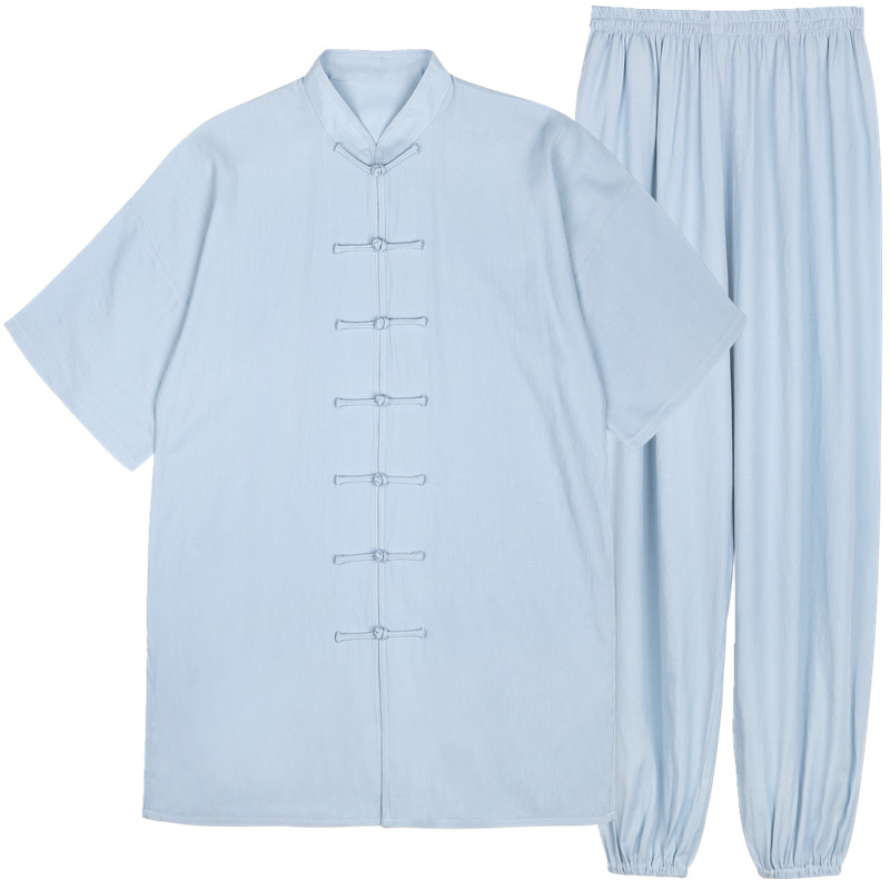 夏季短袖太极服棉麻练功服中老年