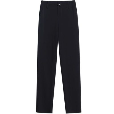 加绒直筒裤女士秋冬季爆款高腰小个子休闲显瘦黑色九分窄版西装裤