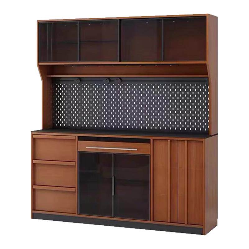 朴木实木中古风靠墙一体餐边柜