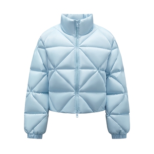 MOISSAC摩萨克冬法式复古短款立领菱格纹厚款90白鸭绒羽绒服女