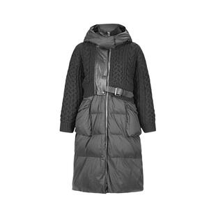 sdeer圣迪奥冬季女装连帽钩花针织拼接长款羽绒服女S21482493