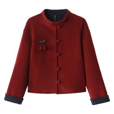 双面羊绒大衣短款国风女立领小个子新中式羊毛外套高级感气质秋冬