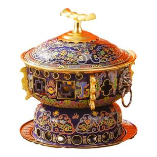 景泰蓝铜火锅铜锅家用黄铜老式单人小火锅一人一锅加厚黄铜酒精锅