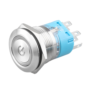 LANBOO19mm2NO2NC金属按钮开关环形带灯自锁复位防水红绿黄可定制