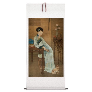 冷枚《春闺倦读图》客厅中堂挂画玄关茶室书房人物装饰画国画高清