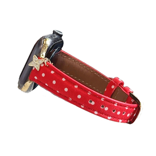 壳里斯iwatch表带S11韩系波点皮革细款小蛮腰吊坠适用S10苹果华为GT6手表FIT4红米5小米9pro小众设计高级感SE