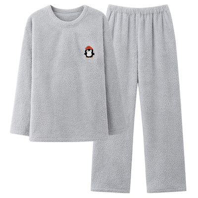 珊瑚绒睡衣女款秋冬季加厚保暖长袖套头半边绒2025新款家居服套装