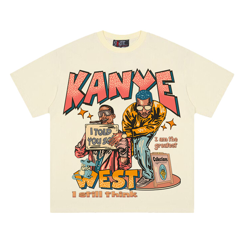 KANYE WEST 美式复古卡通印花小众潮牌高街宽松短袖t恤男女同款