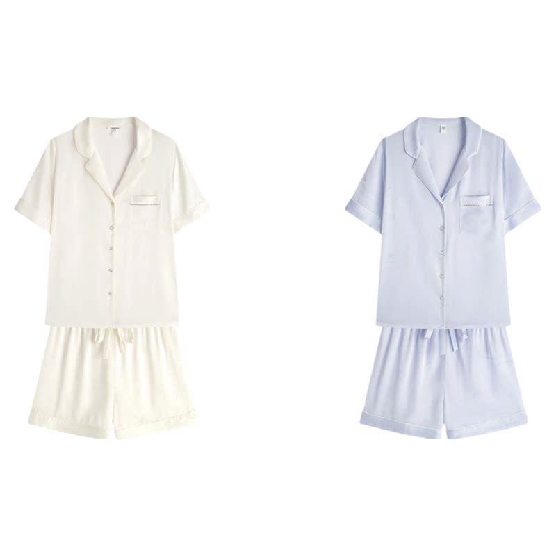 AMYDIMO2026新款冰丝睡衣女春夏短袖衬衫领高级感家居服睡衣套装