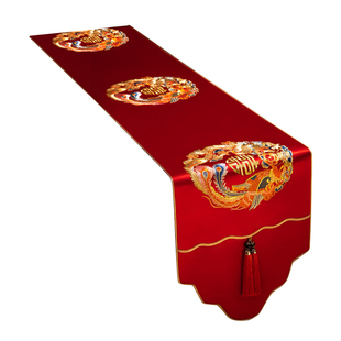 中式结婚红色桌旗喜庆茶桌布新中式刺绣盖布婚庆喜字茶几垫布床旗