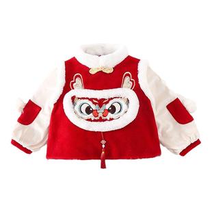 儿童汉服拜年服男女童古装国风唐装喜庆红色过年服2025秋冬新款