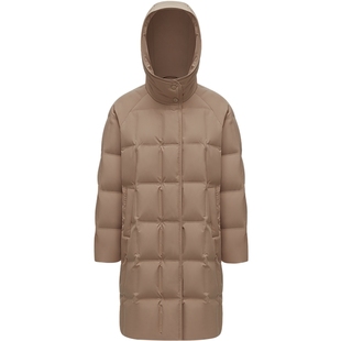 【鹅绒】波司登冬女经典商务通勤厚羽绒服连帽小廓型中长款美拉德