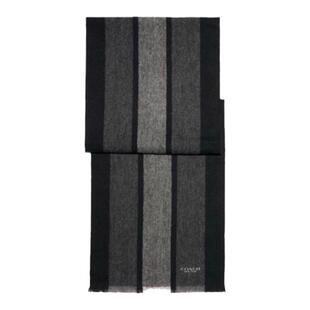 coach蔻驰围巾羊毛条纹男士黑灰色厚围巾圣诞节情人礼物国内现货