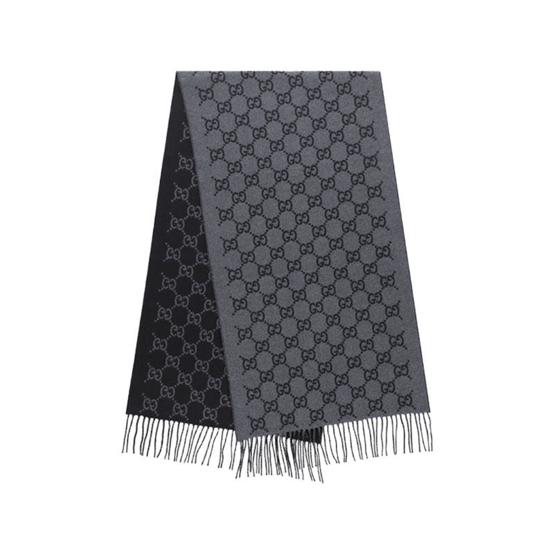 【自营】Gucci/古驰 男士山羊绒双面两用流苏围巾 812317 4GABX