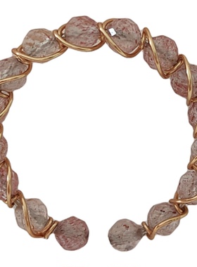 OkFineyard天然草莓晶绕线串珠戒指女小众设计高级感素圈开口指环