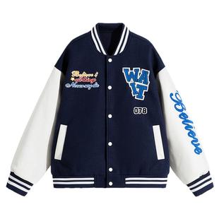 重磅刺绣棒球服男春秋季美式学院风情侣外套潮牌拼接运动休闲夹克