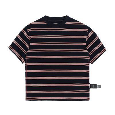 HOMME DE MODE 潮牌宽松条纹短袖T恤衫破洞挂烂水洗纯棉上衣阔版