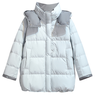 巨好看的藏青蓝色连帽面包羽绒服女中长款2025冬季新加厚保暖外套