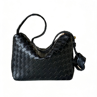 宽肩带羊皮编织枕头包波士顿包单肩腋下斜挎大容量百搭真皮女包