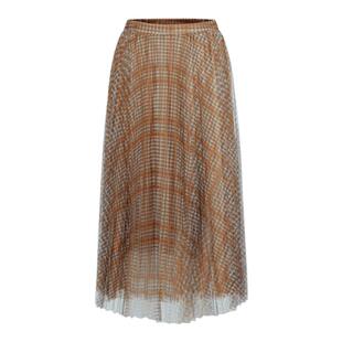 曼德诗优雅纱裙女2025夏高腰格纹百褶半身裙雪纺中长款裙子a字裙